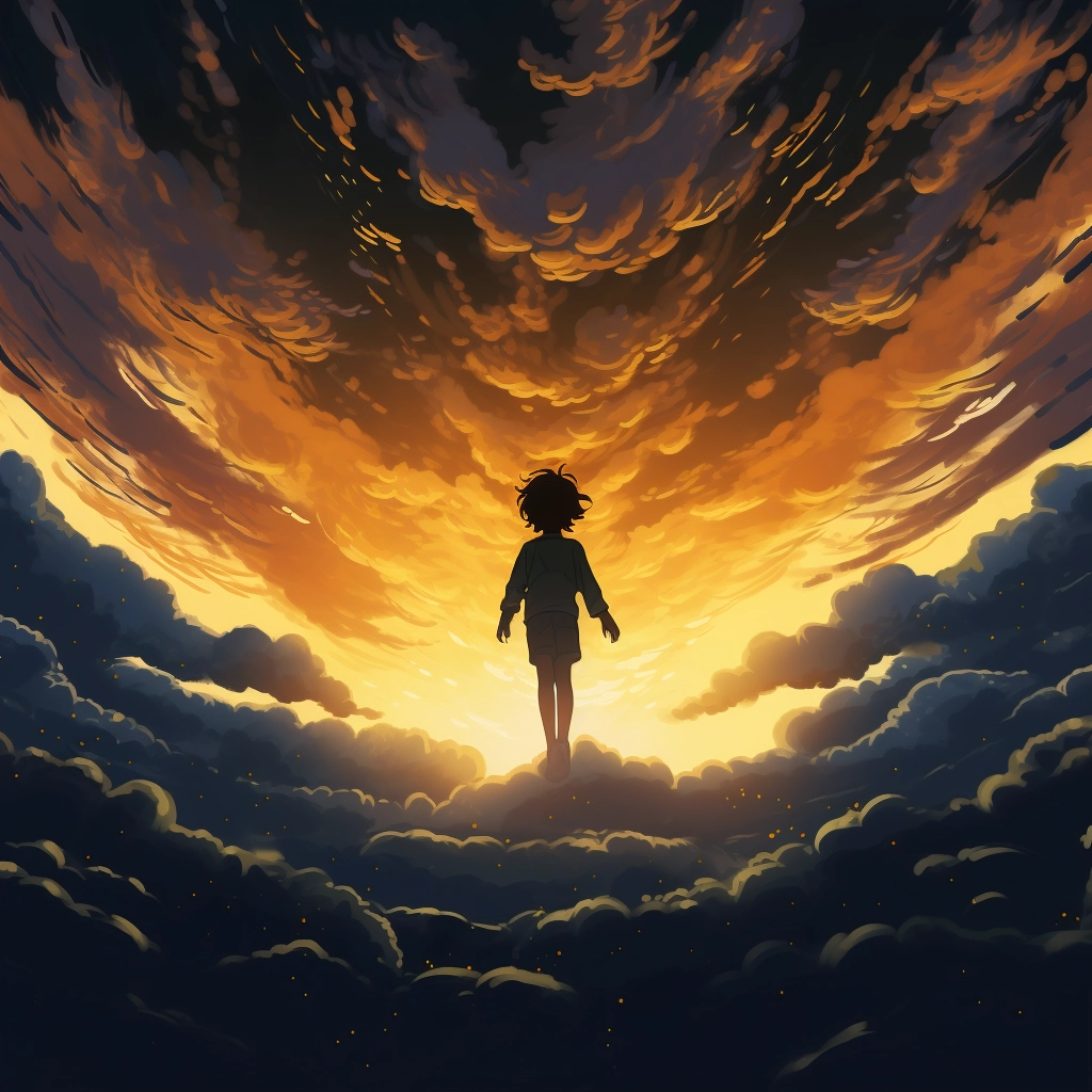 A silhouette is seen flying through the sky as it gl