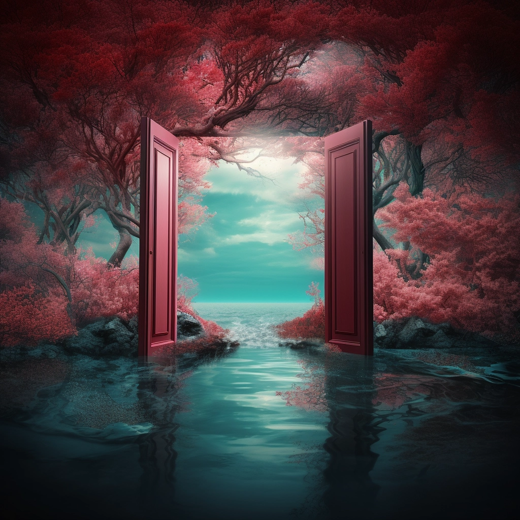 An entrance to an island in the water in the style o