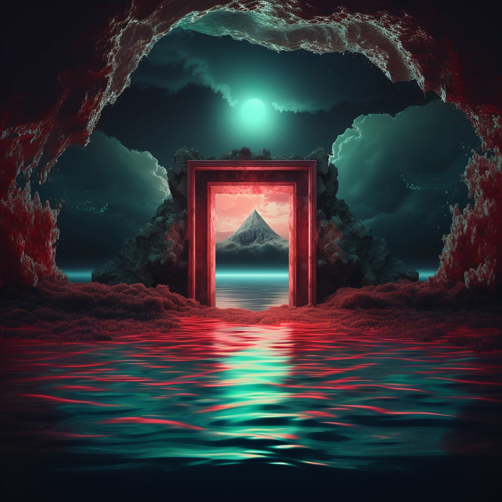 An entrance to an island in the water in the style o