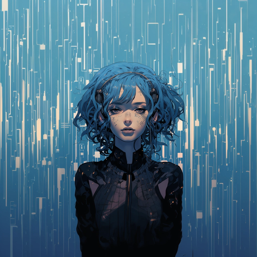 A portrait of a young girl with the word waiting for