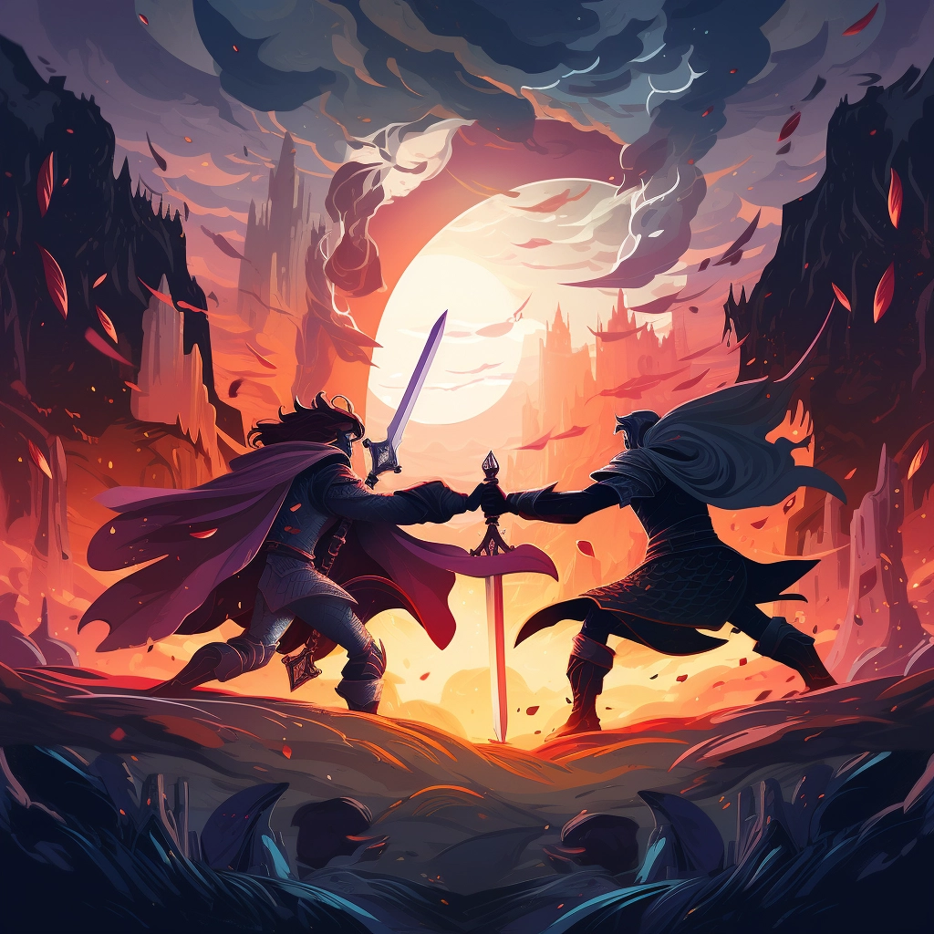 A beautiful illustration of two knights fighting dis