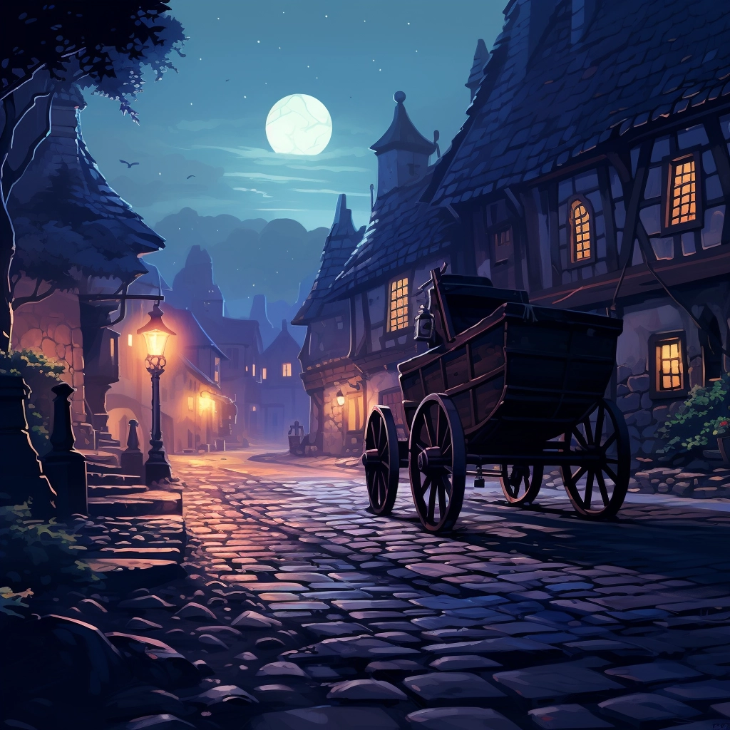 A beautiful illustration of a wagon on a cobblestone