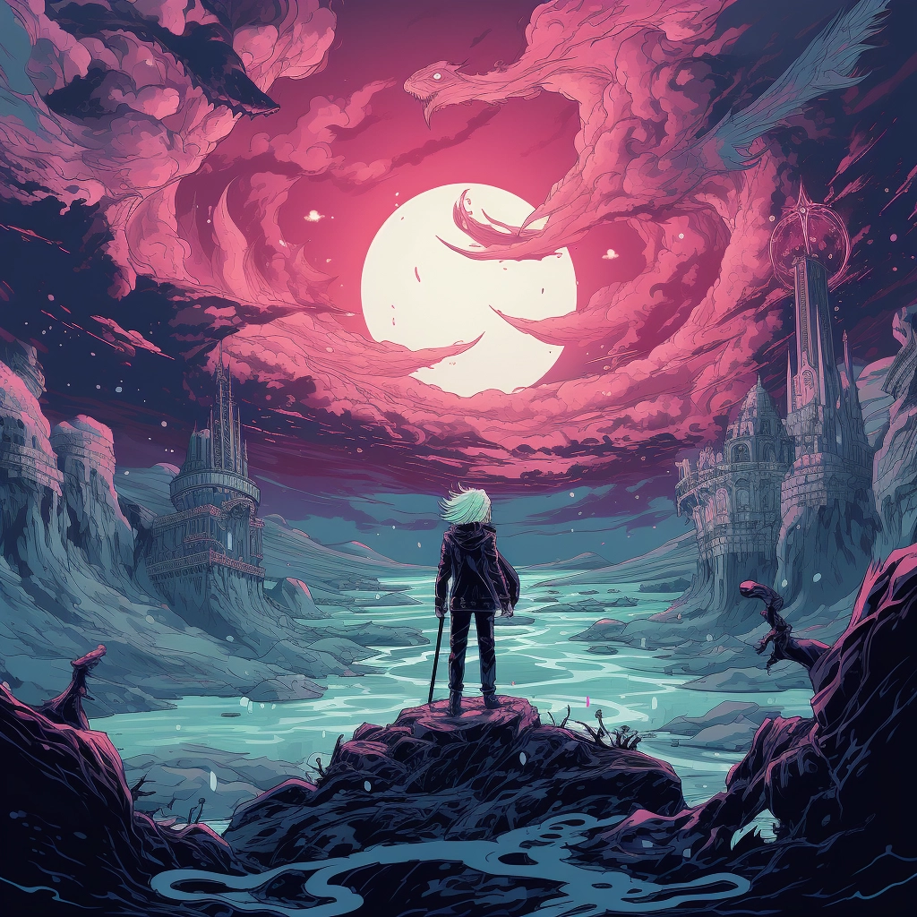 Art illustration the horizon in the style of lunarpu