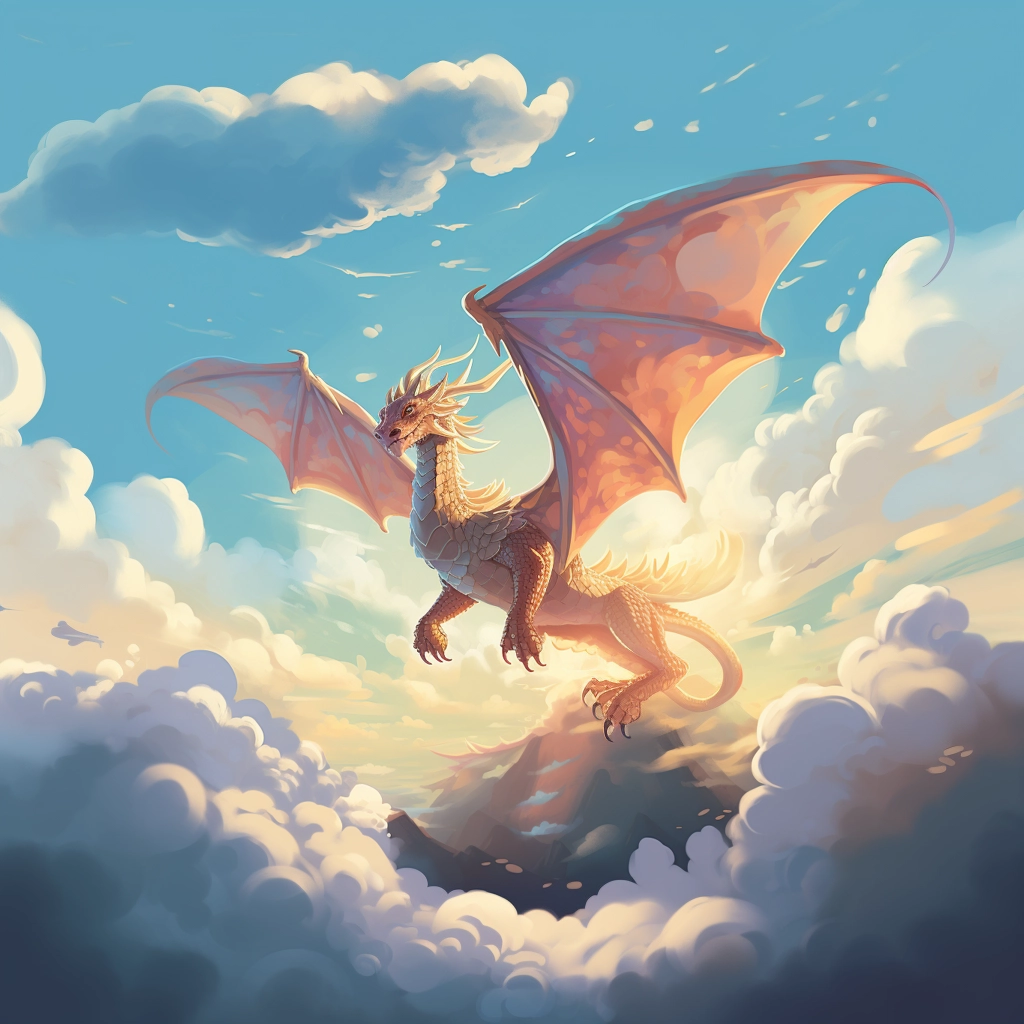 A beautiful illustration a dragon flying through the