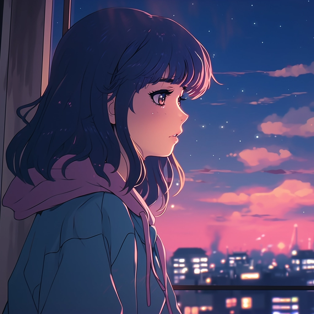 Sad moody lofi in the style of 1990s anime