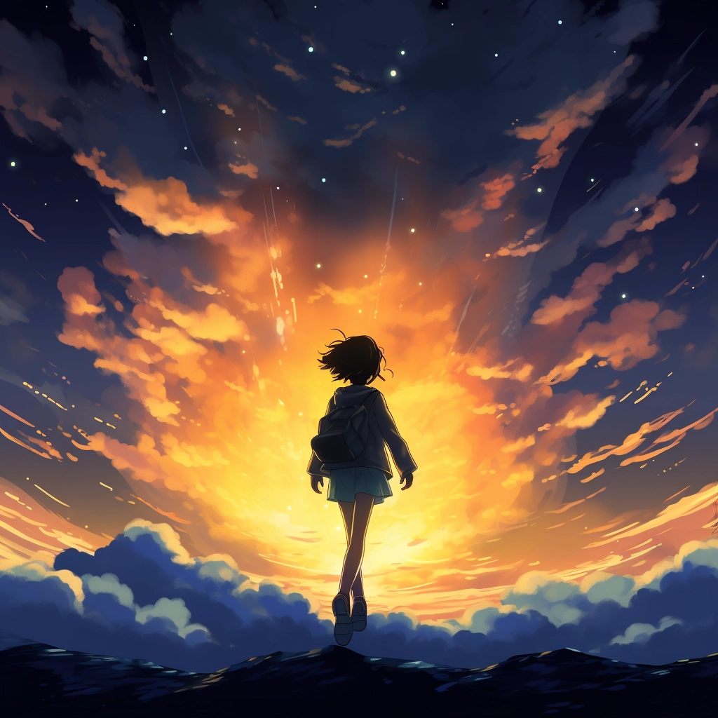 A silhouette is seen flying through the sky as it gl