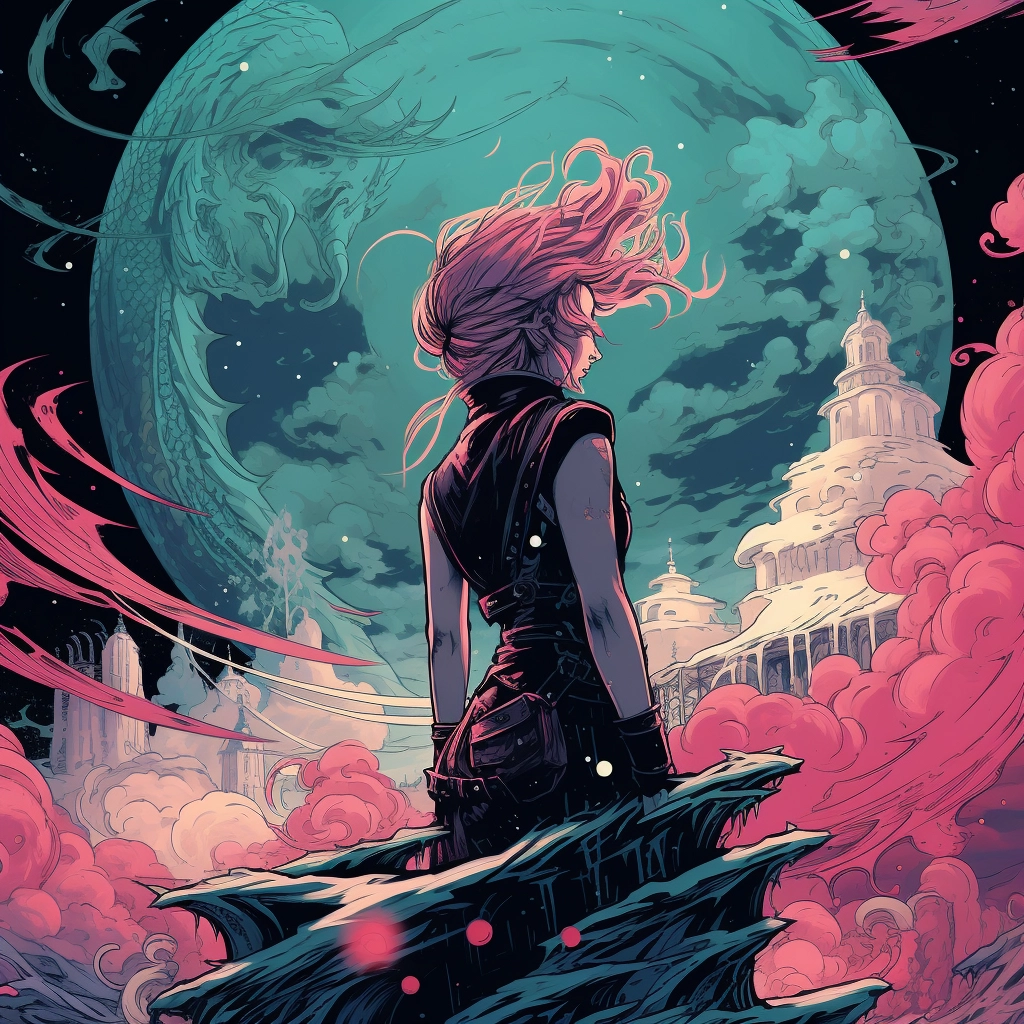 Art illustration the horizon in the style of lunarpu
