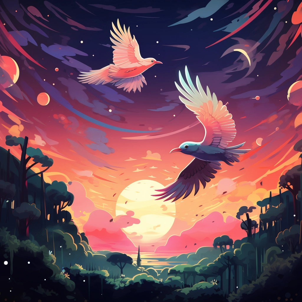 A beautiful illustration birds flying at night disne