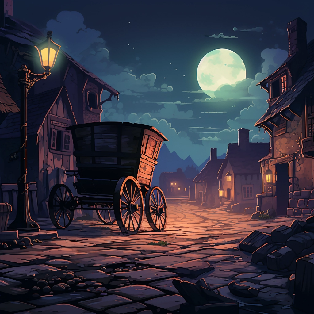 A beautiful illustration of a wagon on a cobblestone