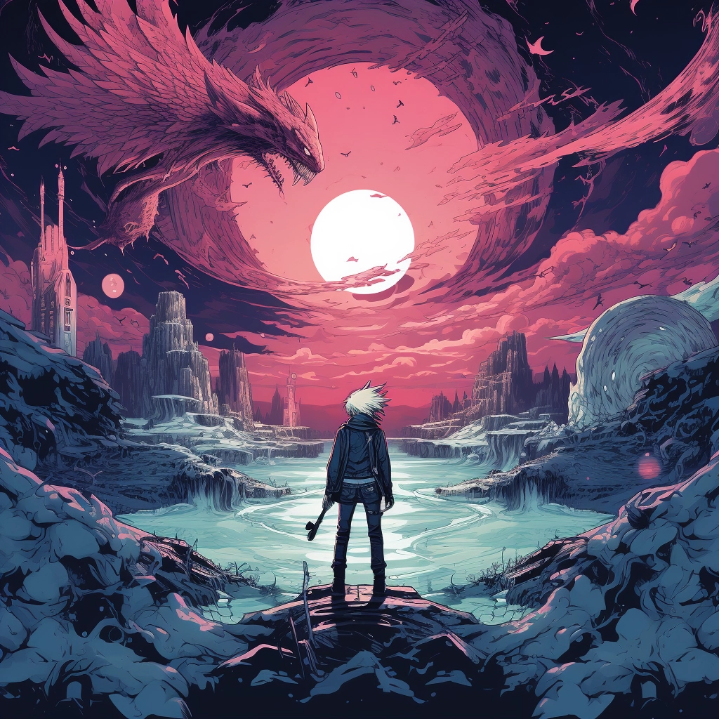 Art illustration the horizon in the style of lunarpu