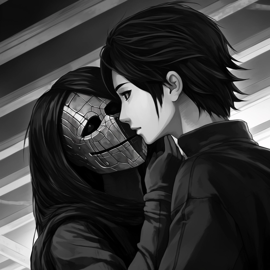 Anime image with a long necked face covered by mask