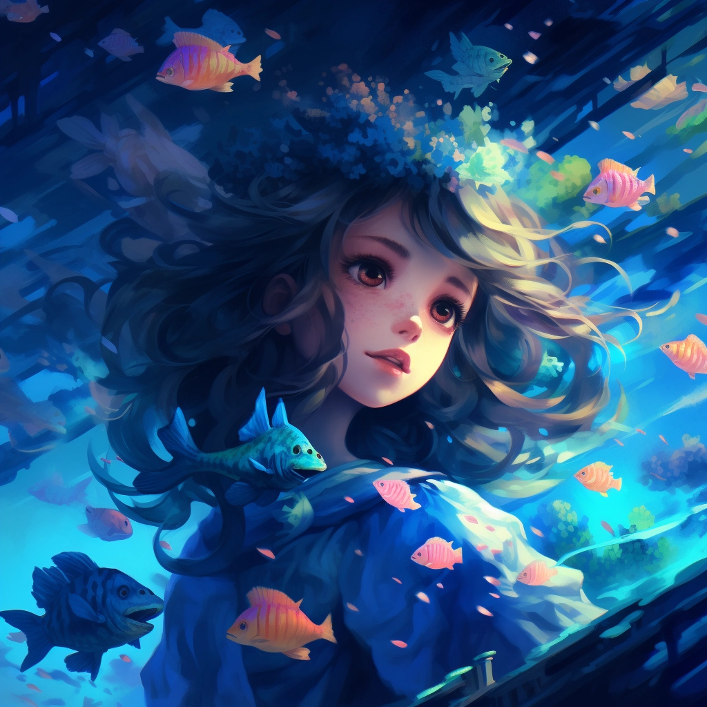 A beautiful illustration of an anime girl in a coral