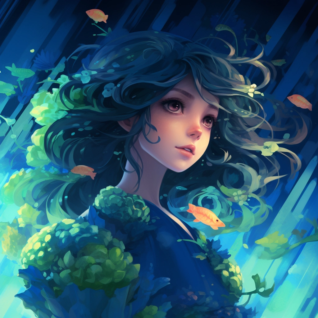 A beautiful illustration of an anime girl in a coral