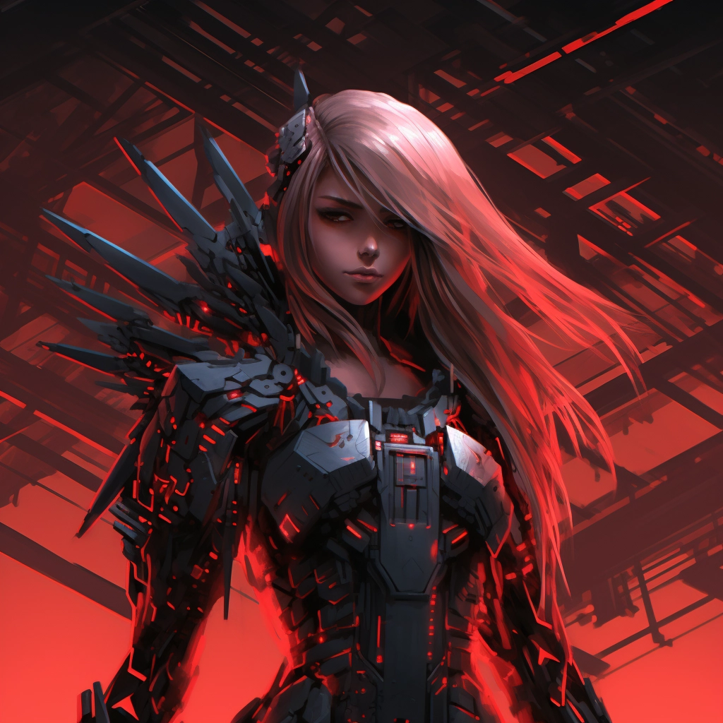 Cyberpunk anime angel red highlights 2d vector 
