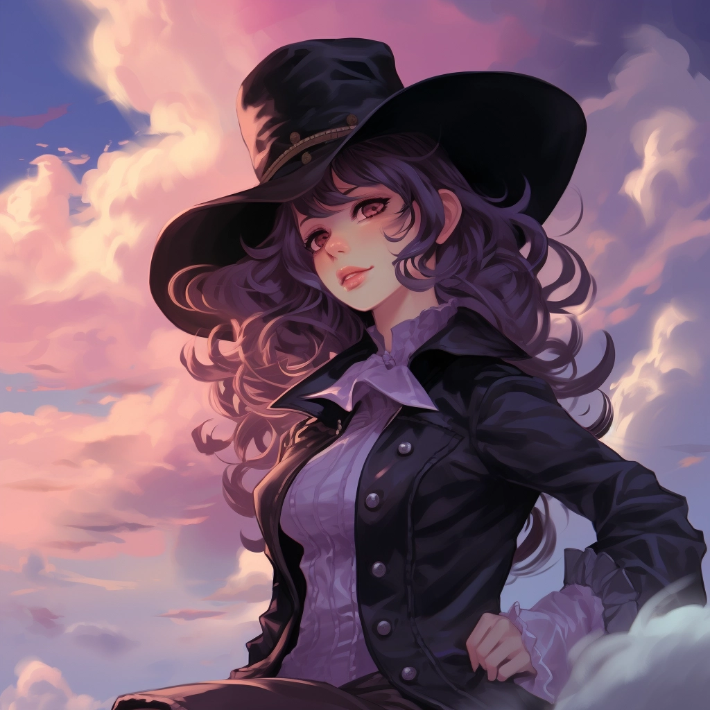 A girl wearing a black hat as sky fills with clouds