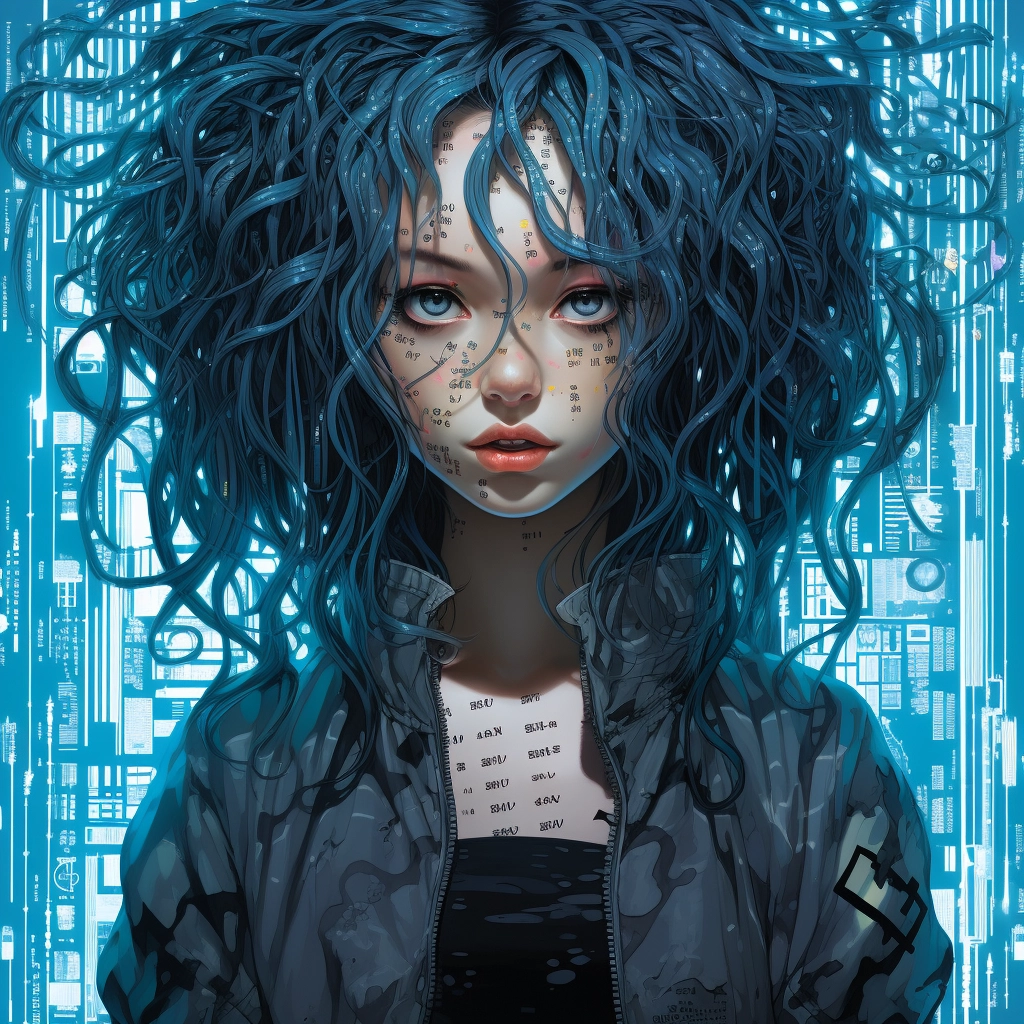 A portrait of a young girl with the word waiting for