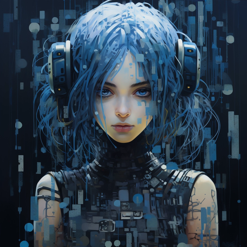 A portrait of a young girl with the word waiting for