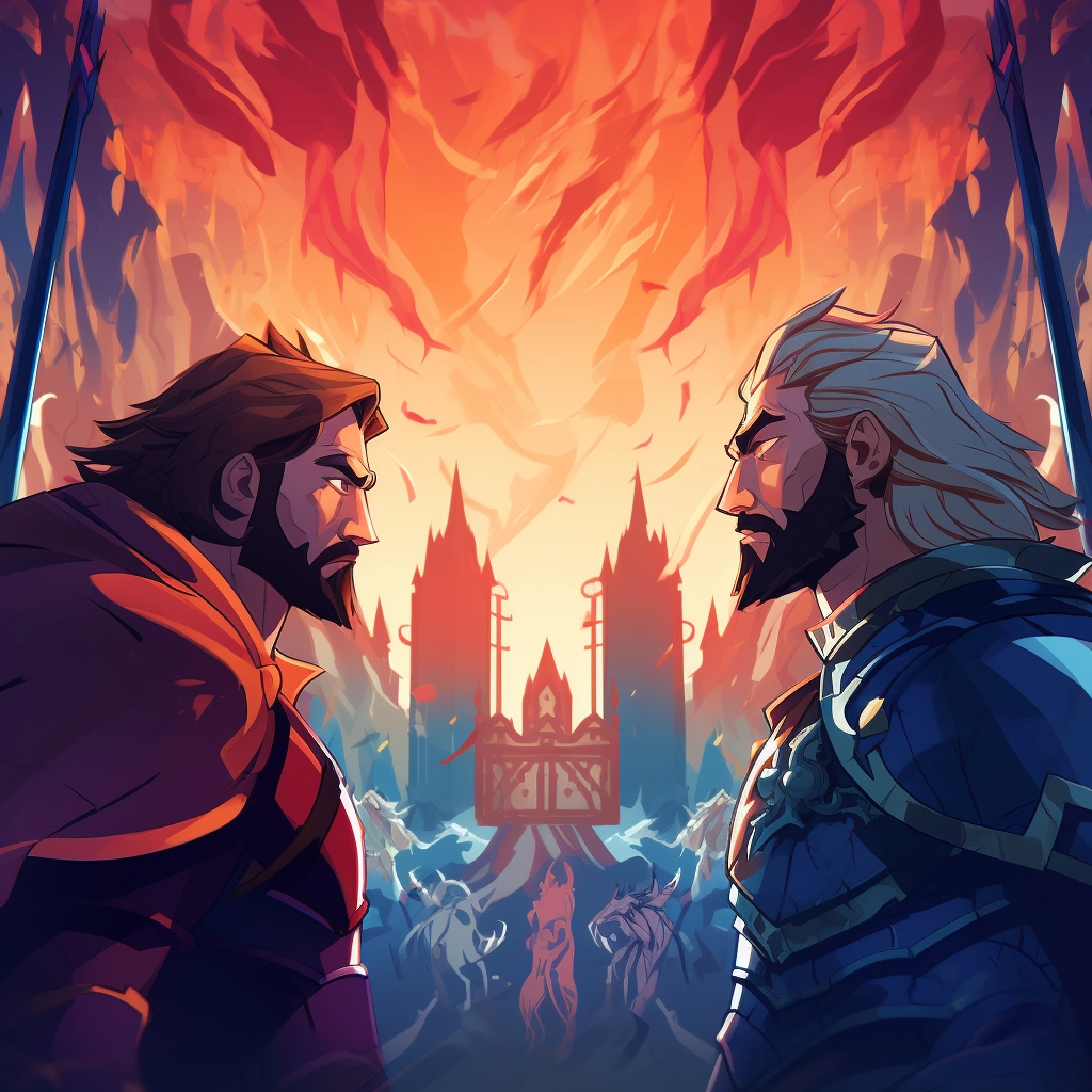 A beautiful illustration two knights staring at each