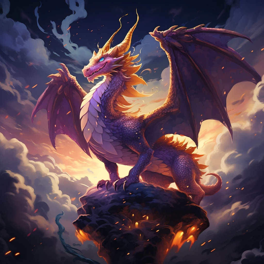 A beautiful illustration a dragon flying through the