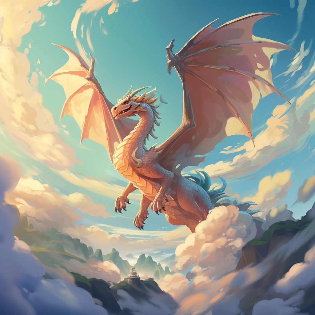 A beautiful illustration a dragon flying through the