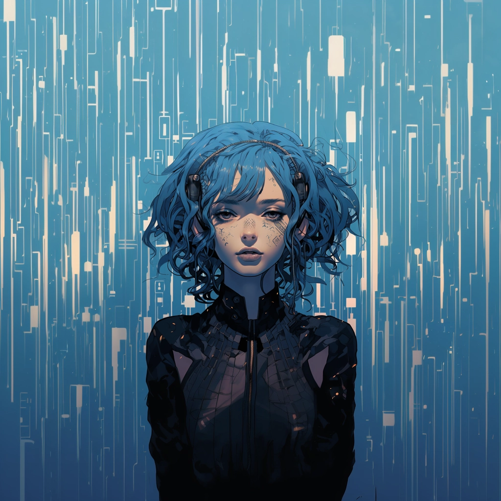 A portrait of a young girl with the word waiting for