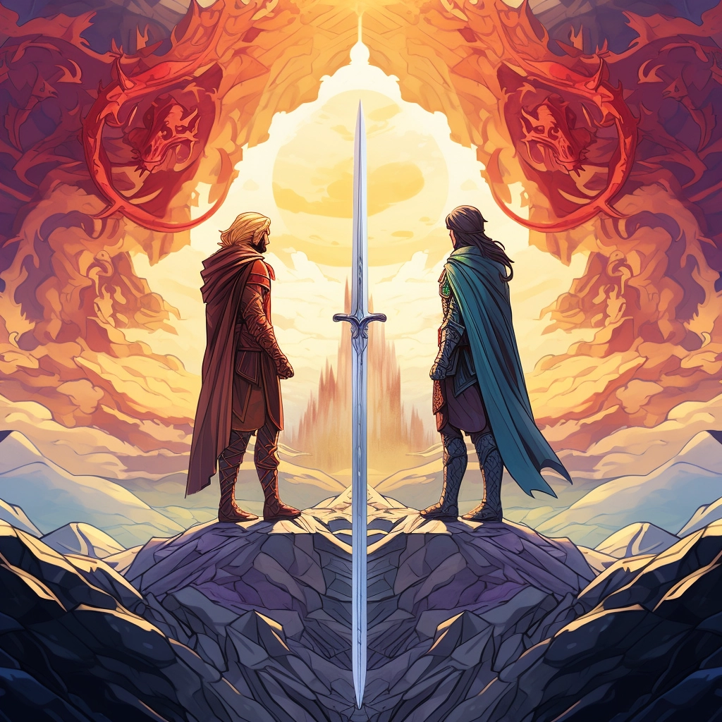 A beautiful illustration two knights staring at each