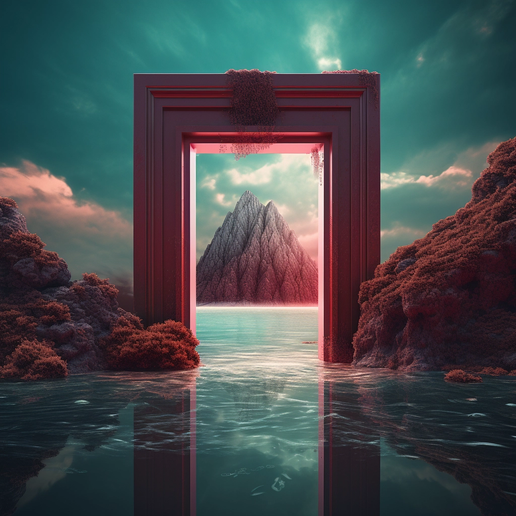 An entrance to an island in the water in the style o
