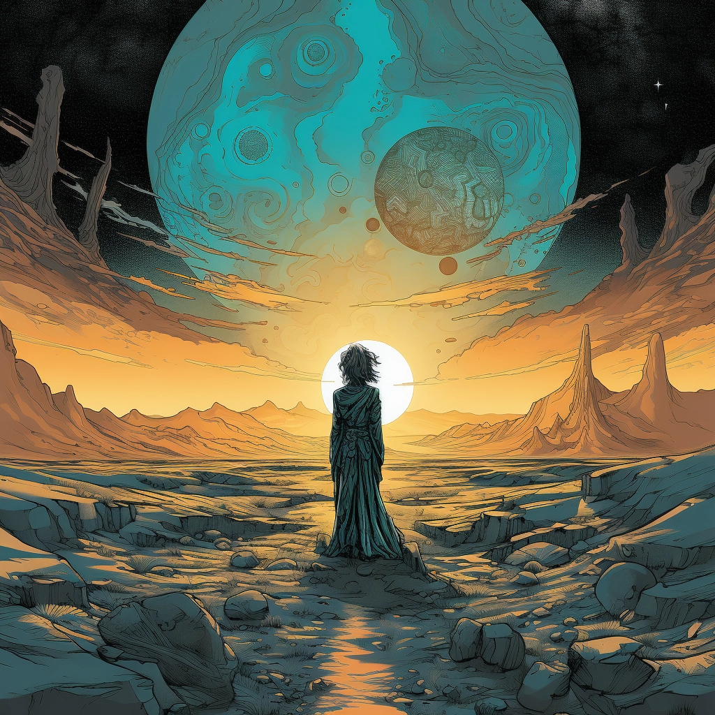Art illustration the horizon in the style of lunarpu