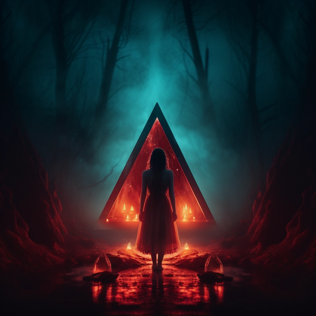 A womans skin is glowing in the dark with a triangle