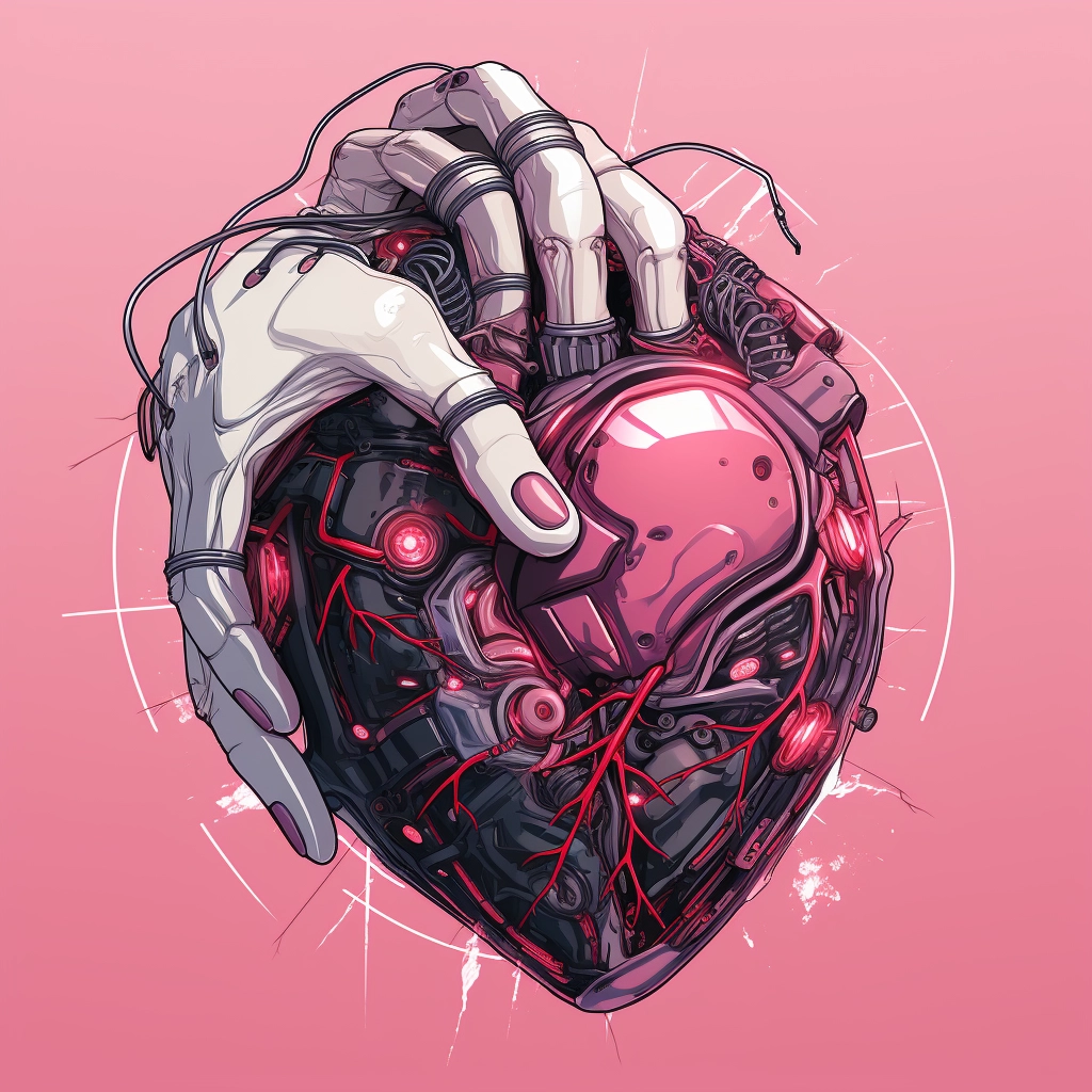 Synthetic heart being held in a robotic hand in the