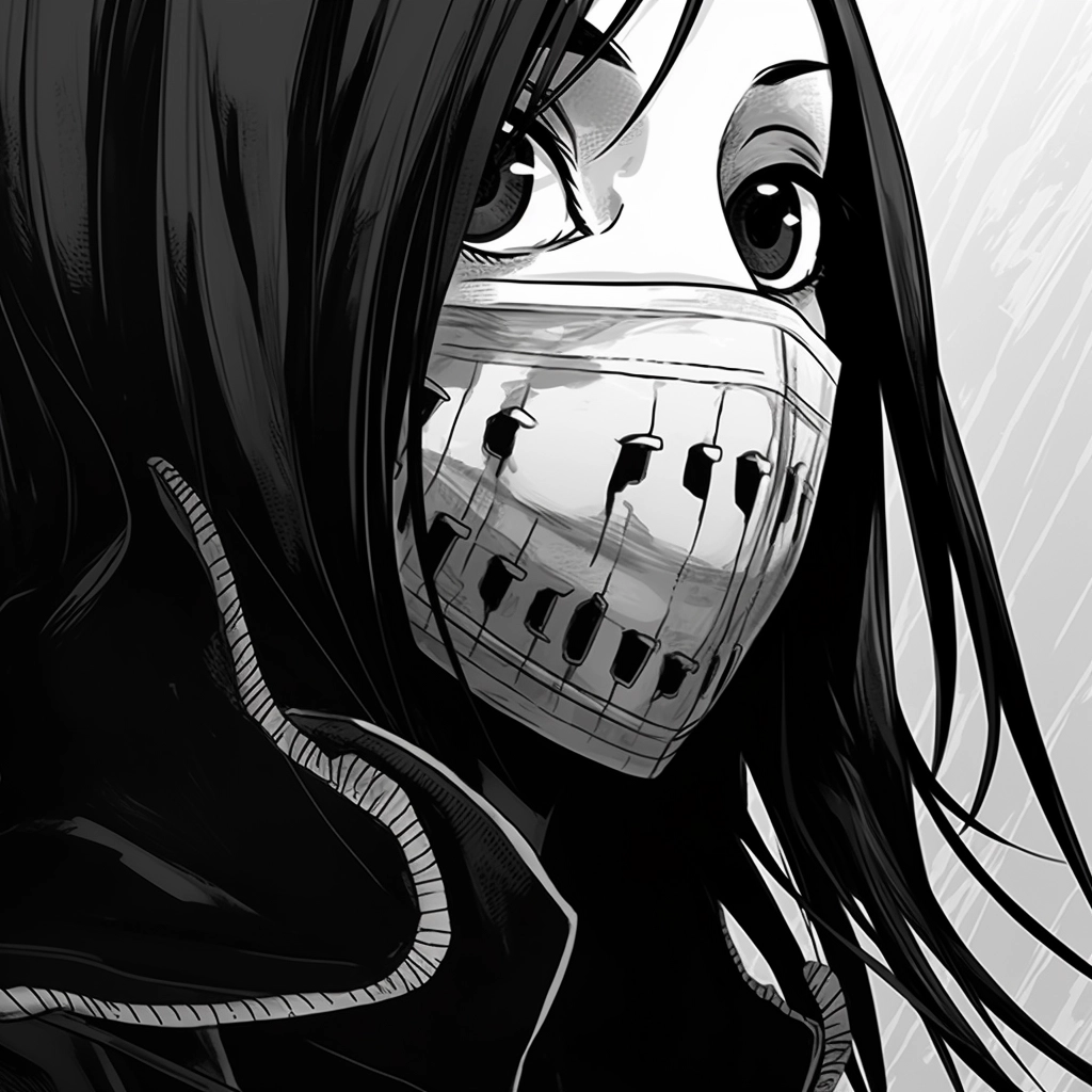 Anime image with a long necked face covered by mask