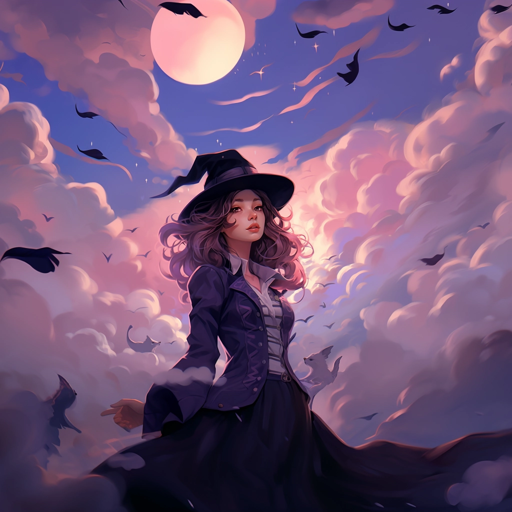 A girl wearing a black hat as sky fills with clouds