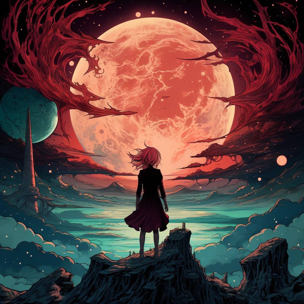 Art illustration the horizon in the style of lunarpu