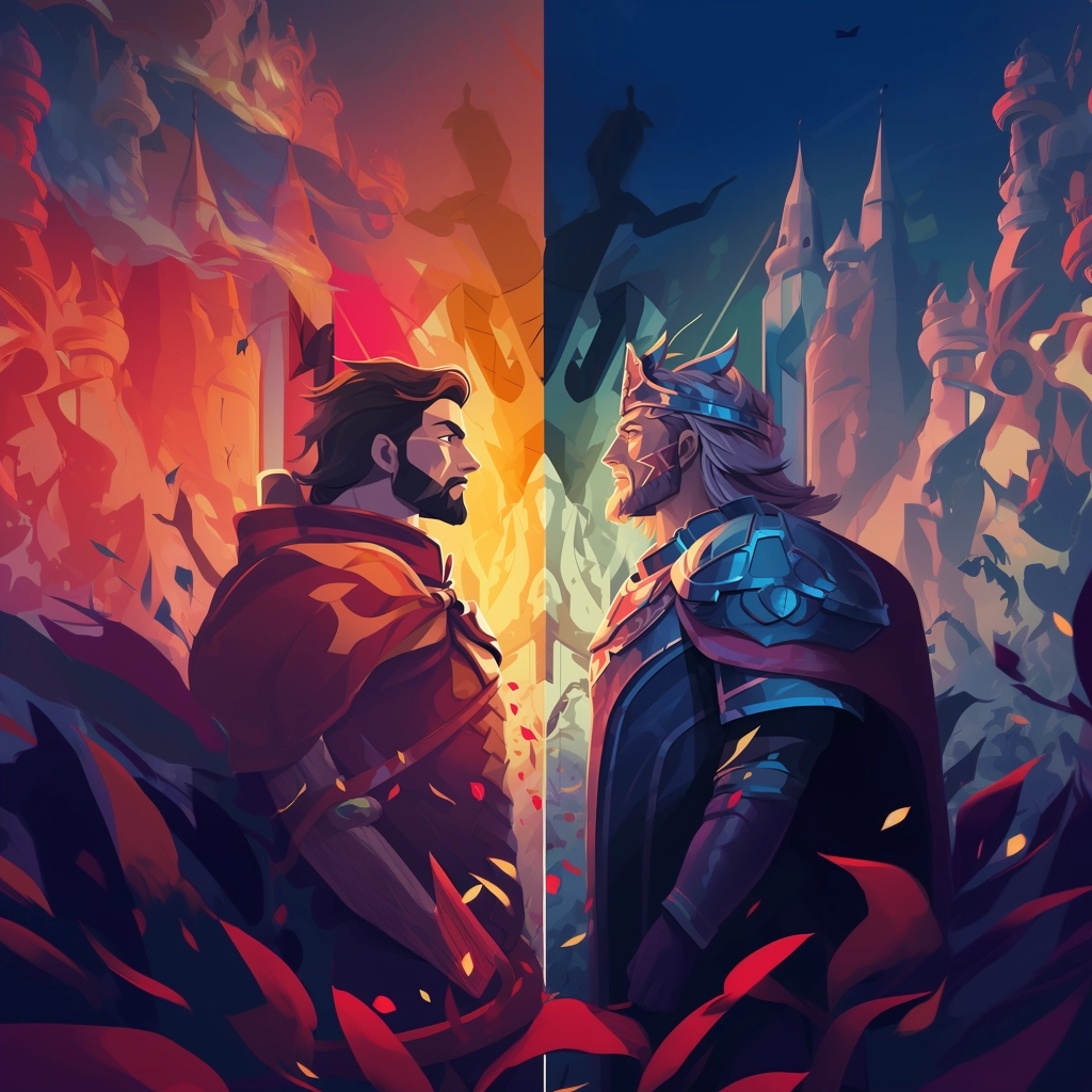 A beautiful illustration two knights staring at each