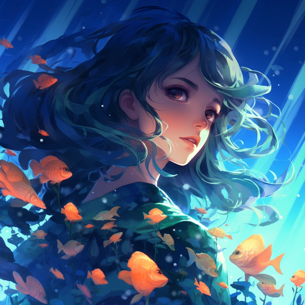 A beautiful illustration of an anime girl in a coral