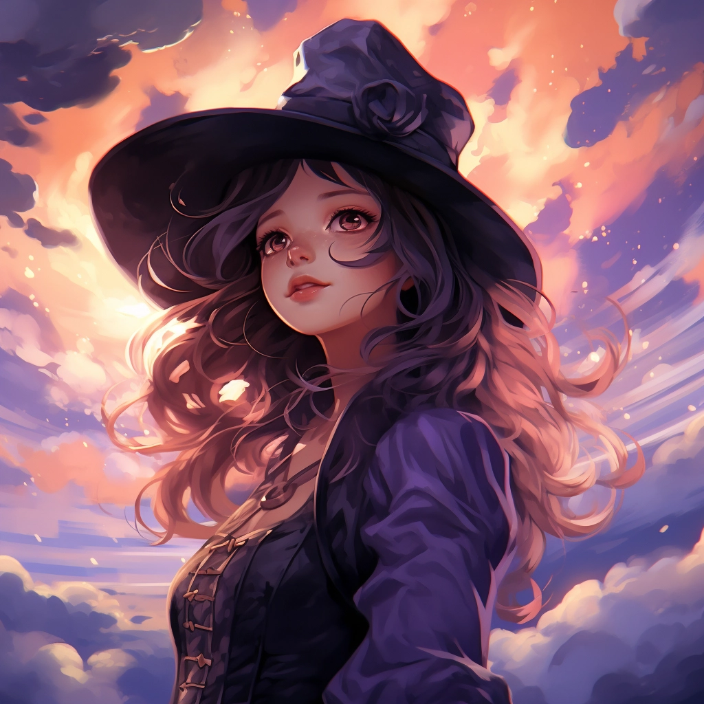 A girl wearing a black hat as sky fills with clouds