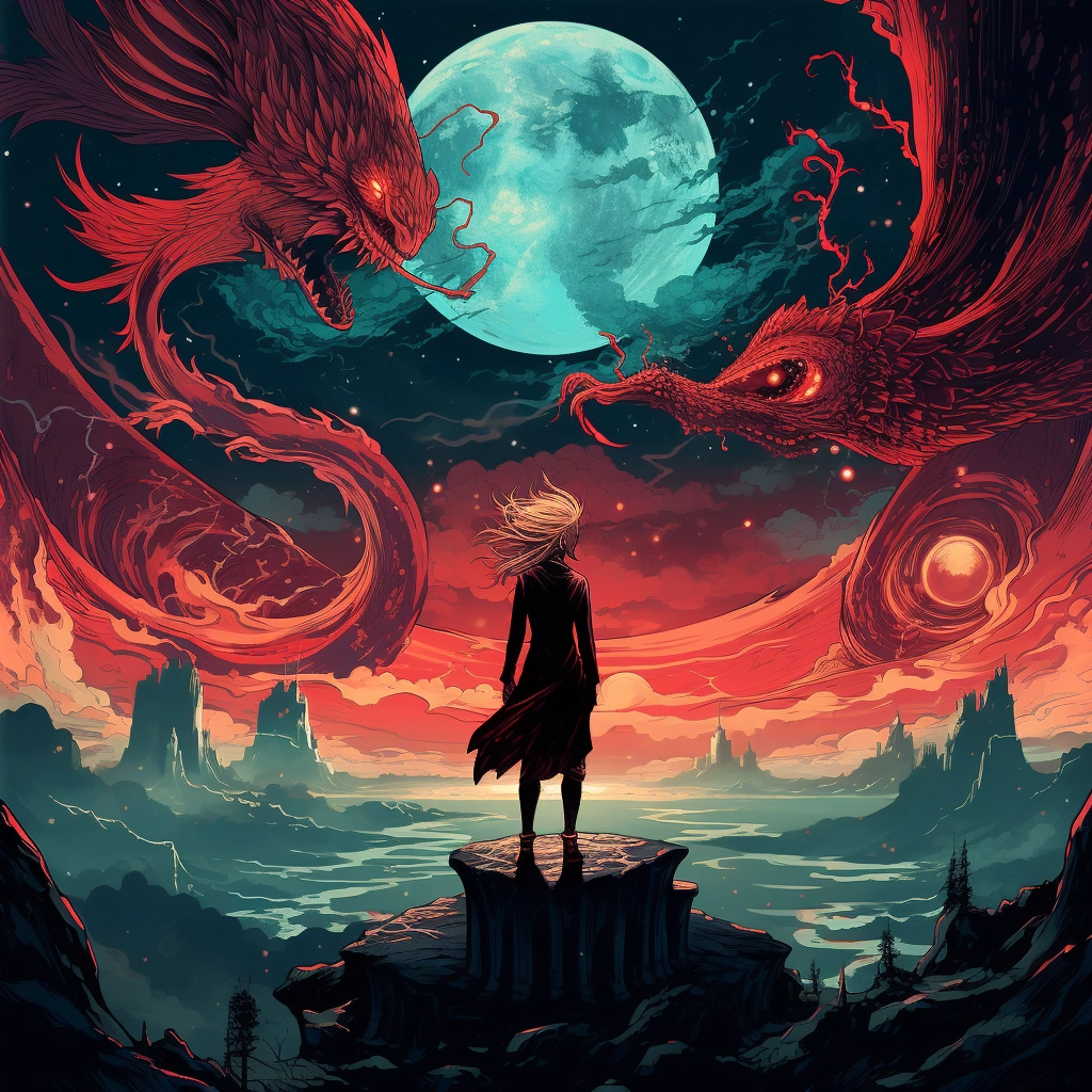 Art illustration the horizon in the style of lunarpu