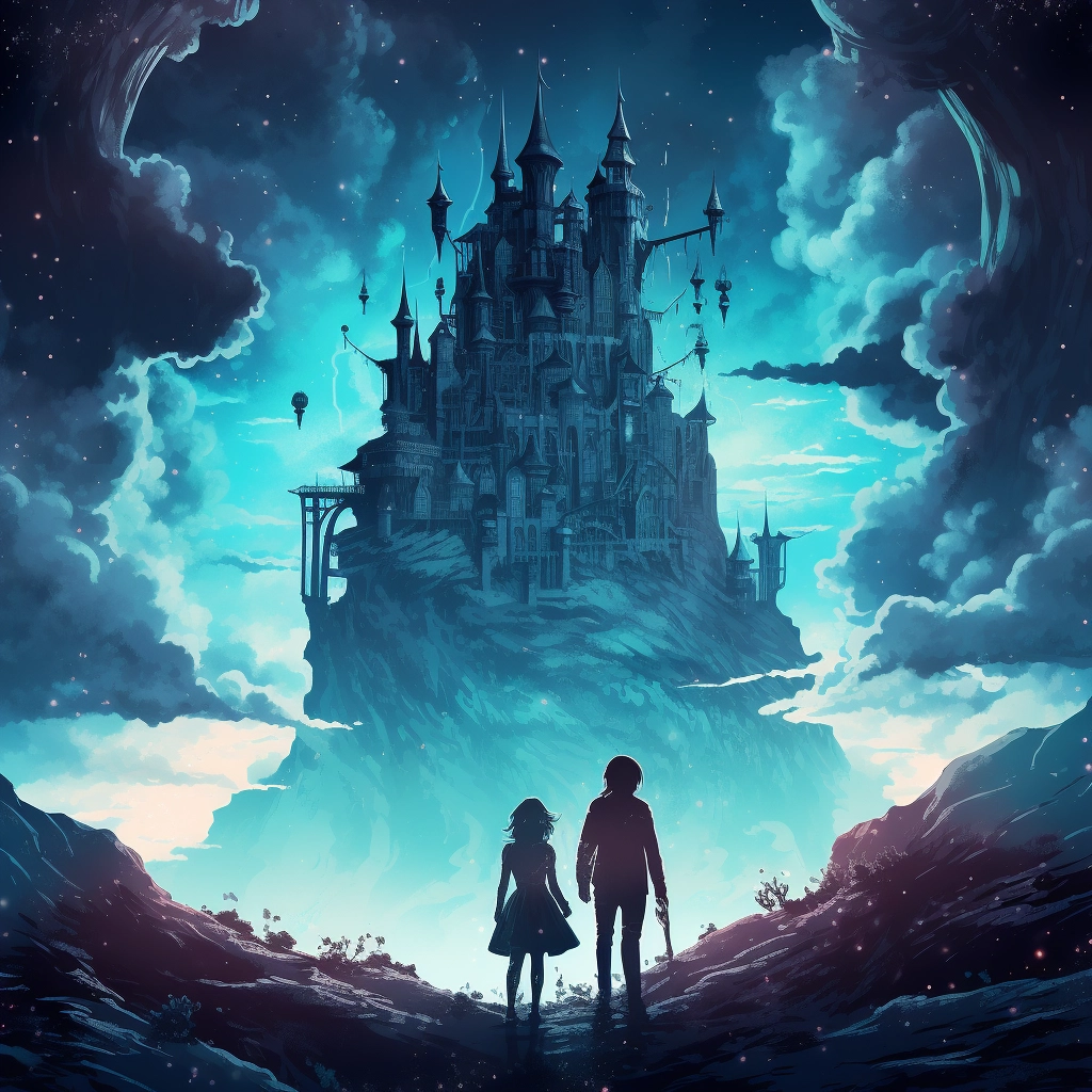 Anime wallpaper a woman and man in front of an old c