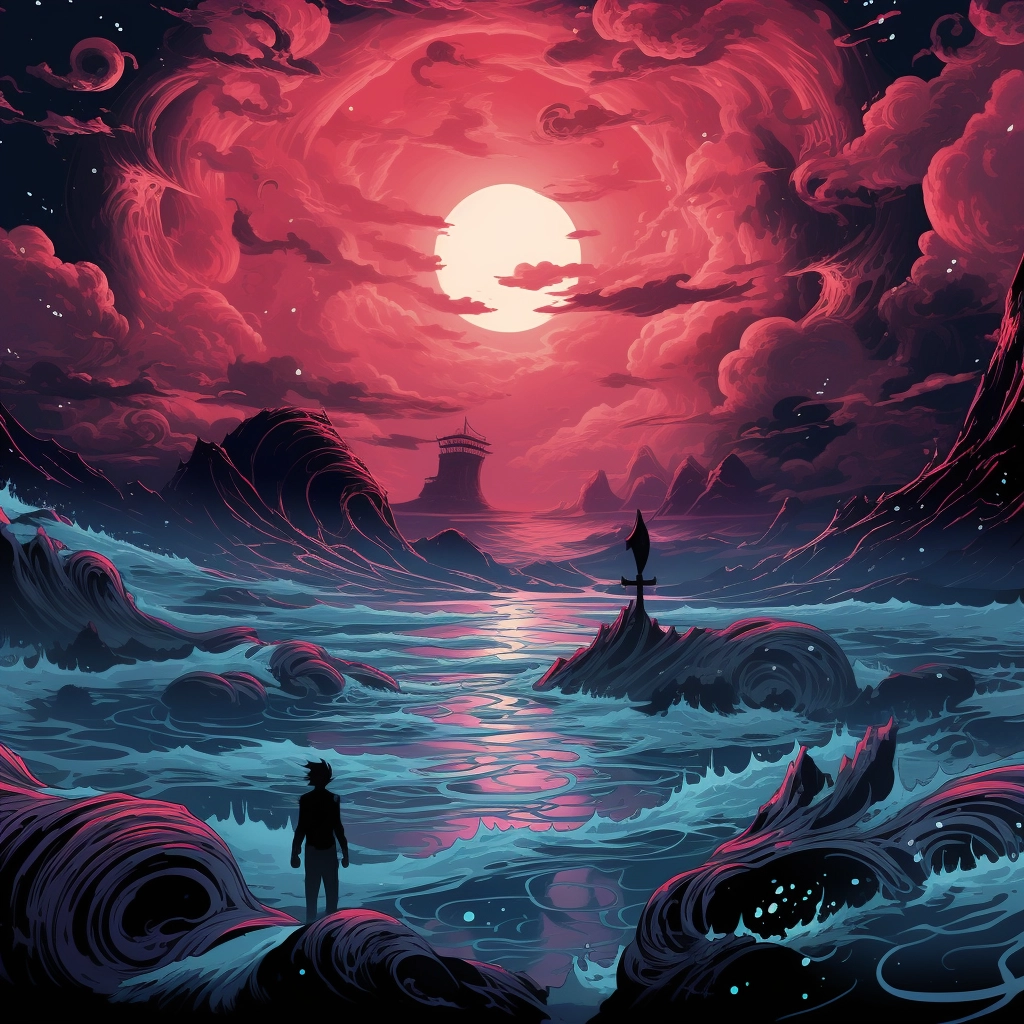 Art illustration the horizon in the style of lunarpu
