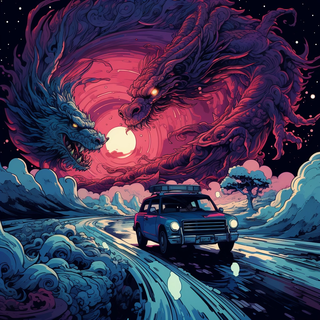 Art illustration the horizon in the style of lunarpu