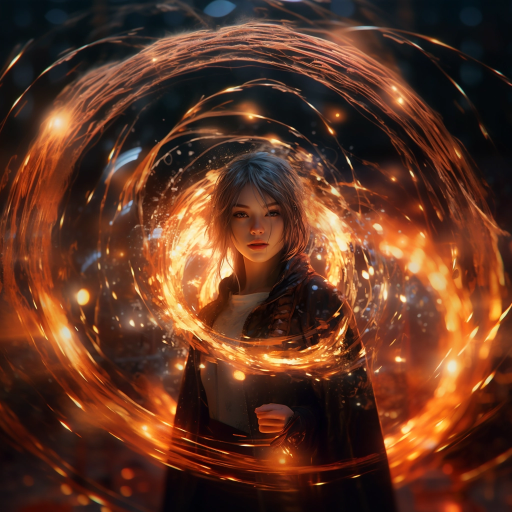 A woman who is standing in the middle of a dark ring