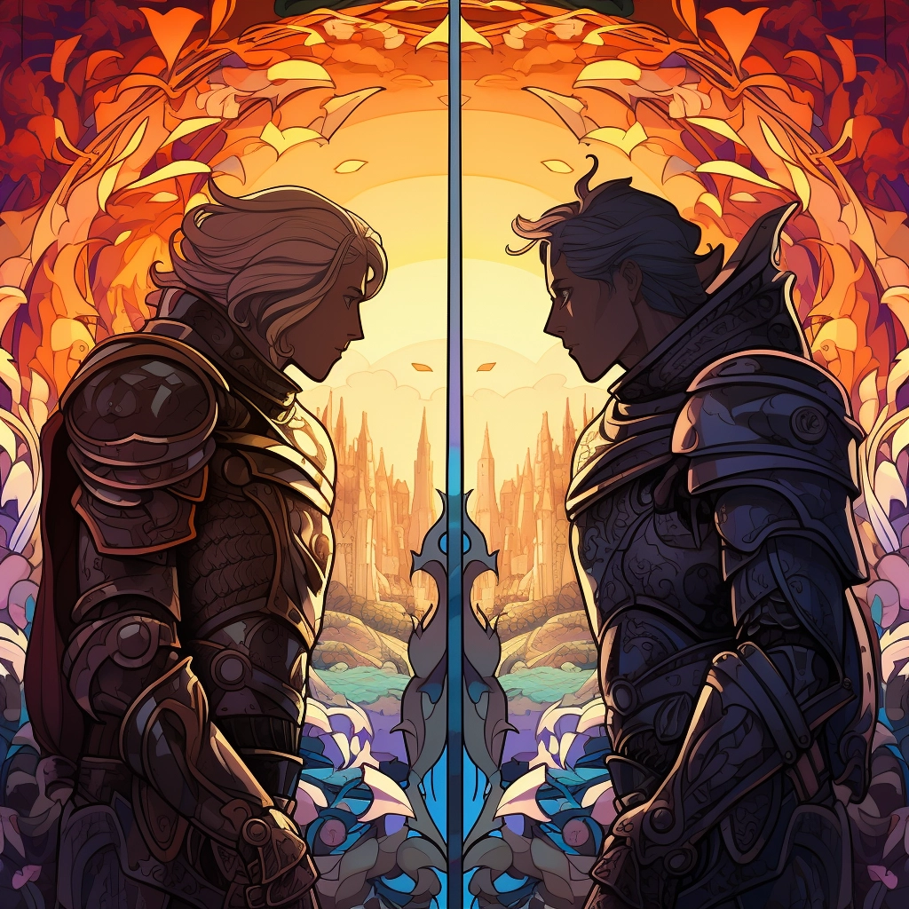 A beautiful illustration two knights staring at each