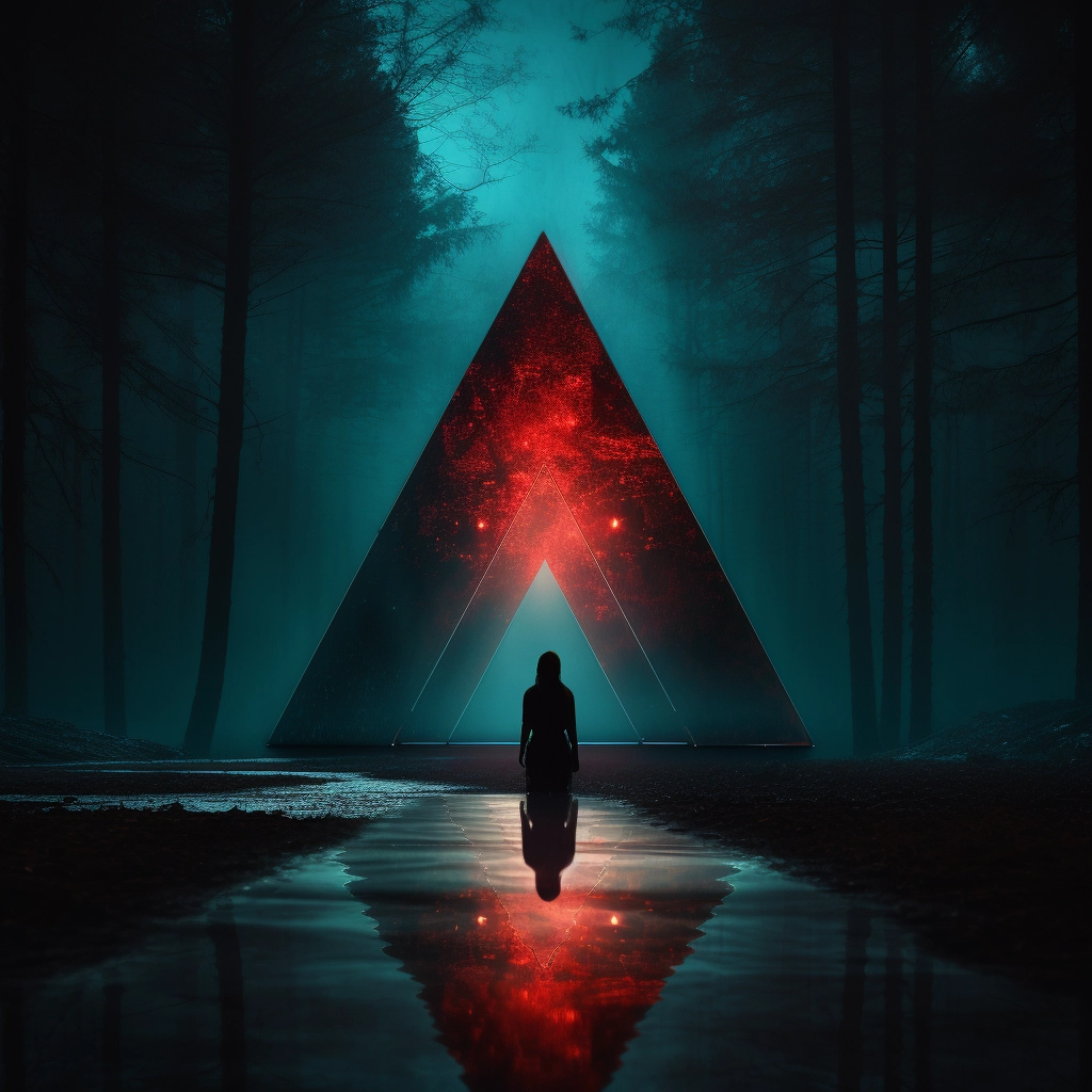 A womans skin is glowing in the dark with a triangle