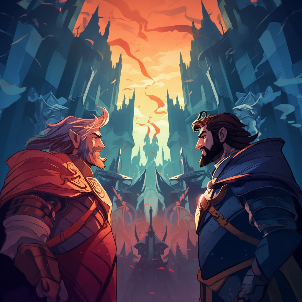 A beautiful illustration two knights staring at each