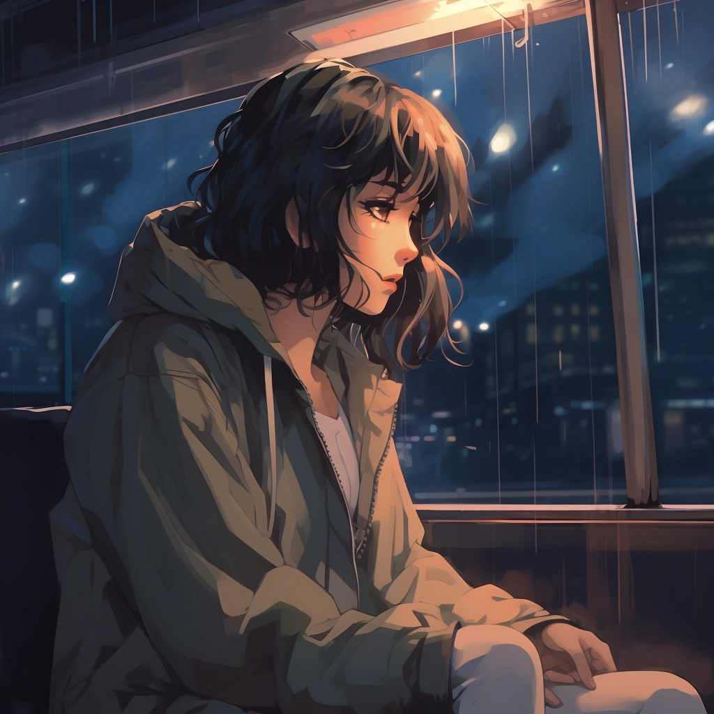 Sad moody lofi in the style of 1990s anime