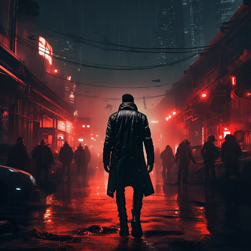 Someone walking around with bright red lights behind