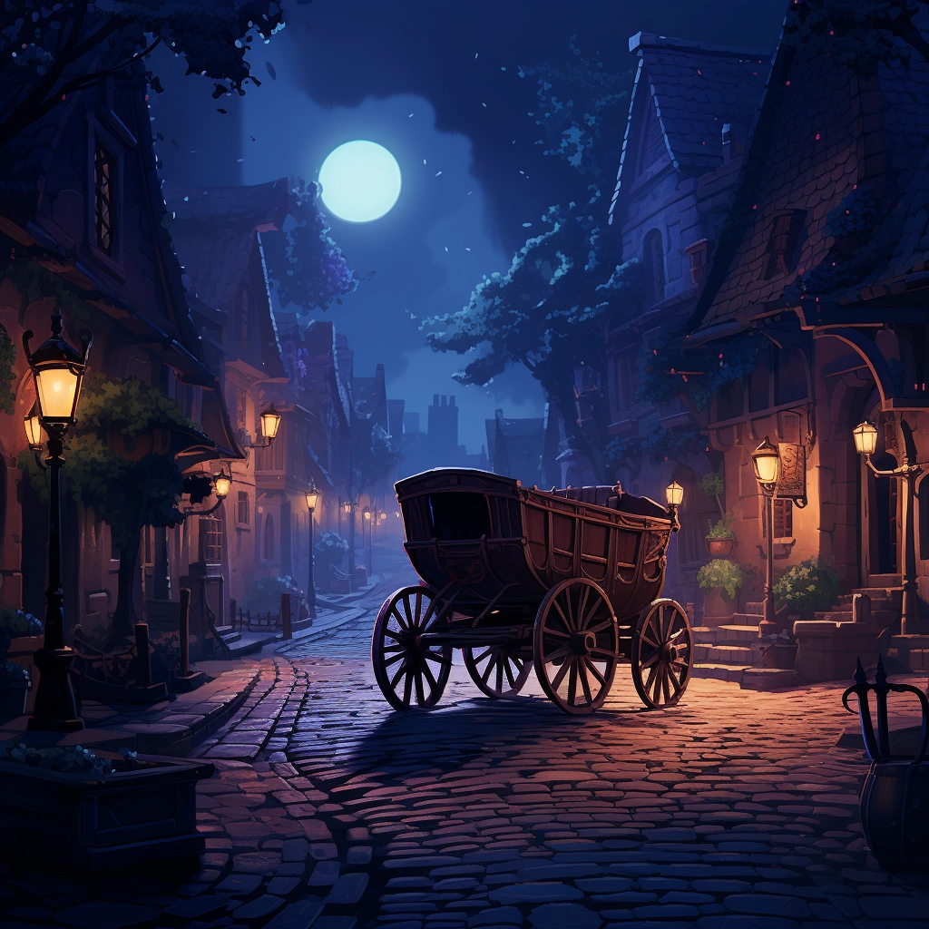 A beautiful illustration of a wagon on a cobblestone