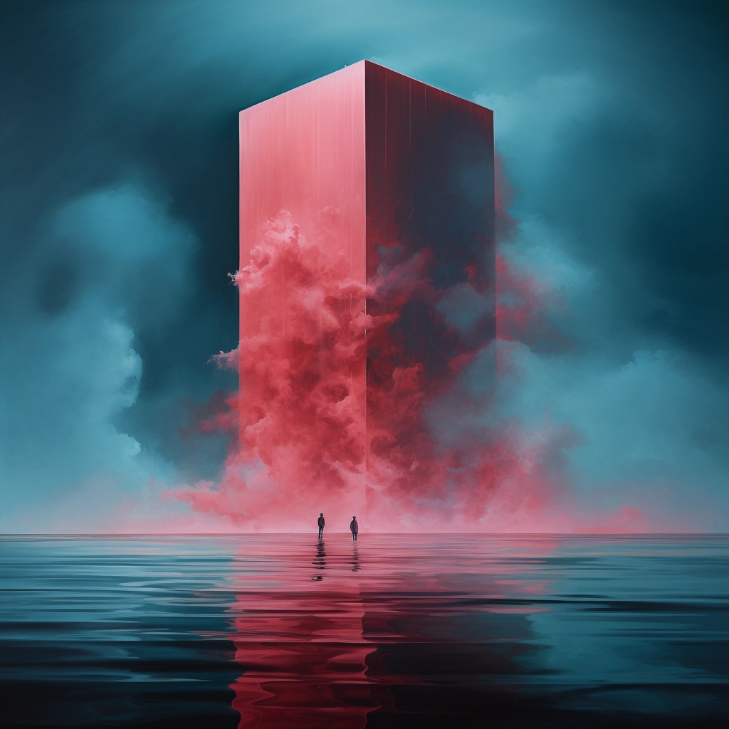 A giant red tower in the middle of a large sea of sm