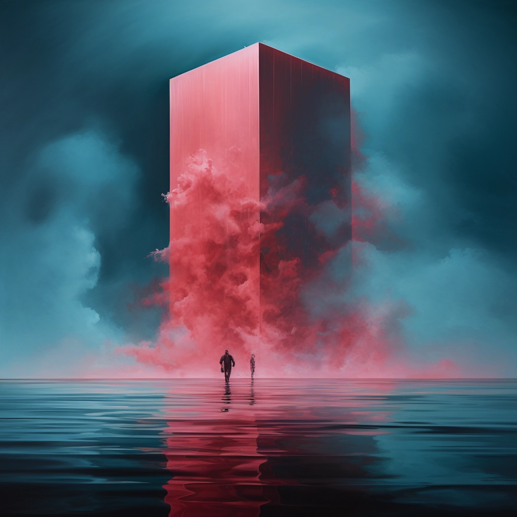 A giant red tower in the middle of a large sea of sm