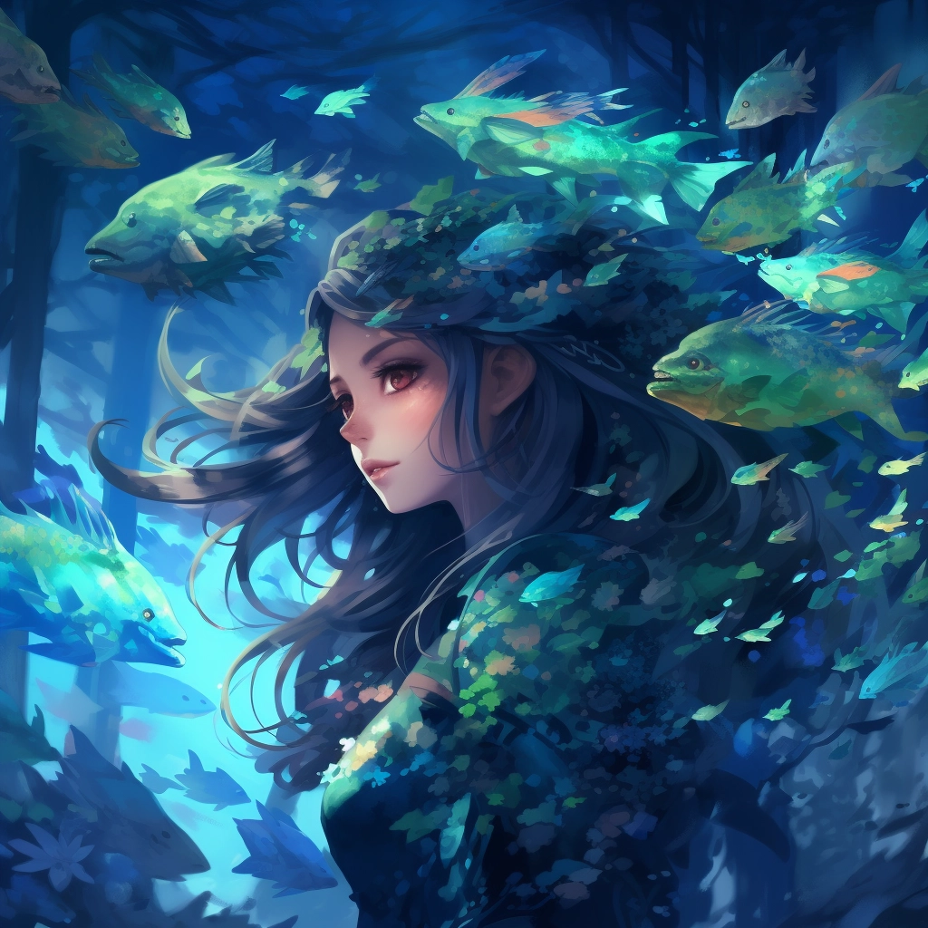 A beautiful illustration of an anime girl in a coral